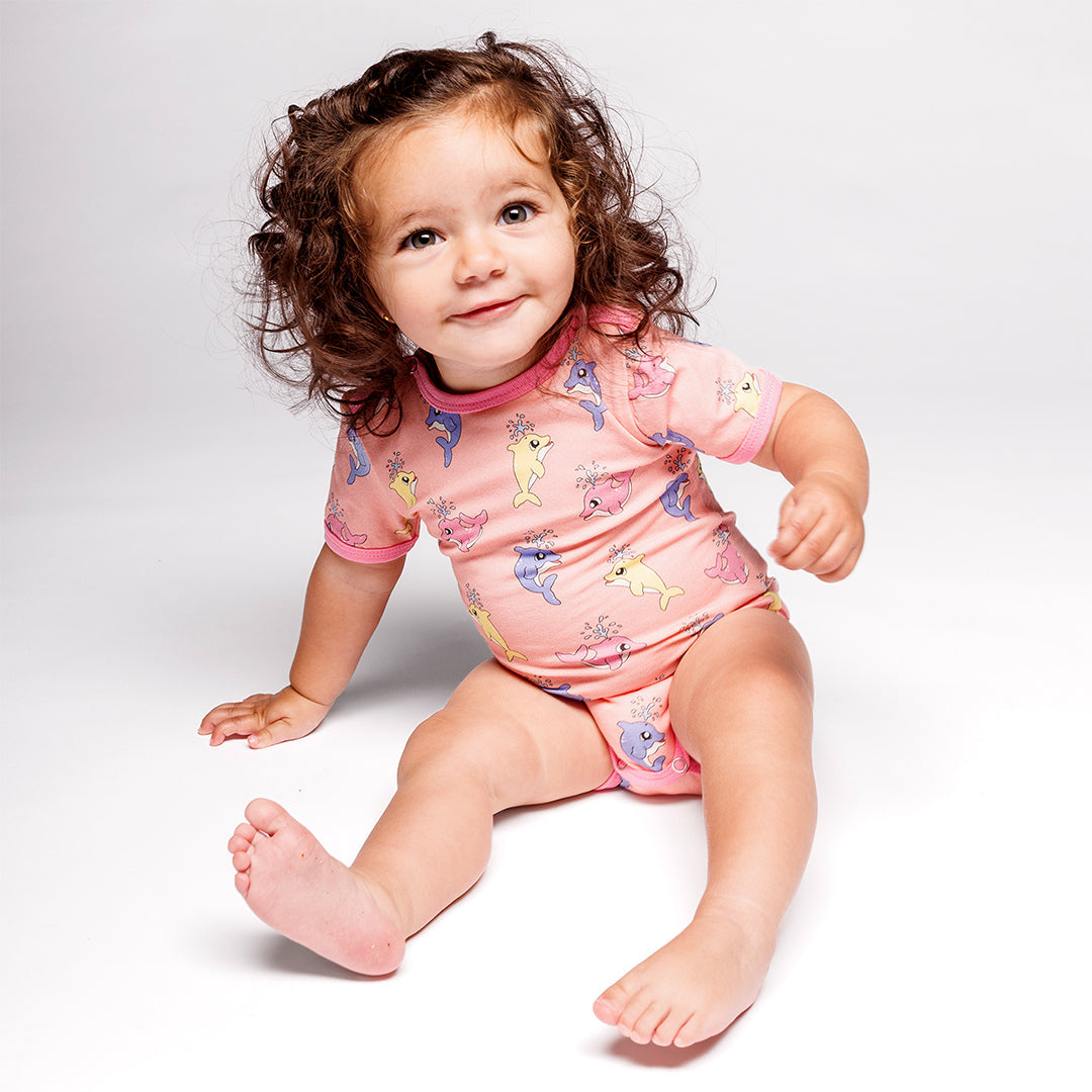 Short sleeved bodysuit- baby dolphins, blossom