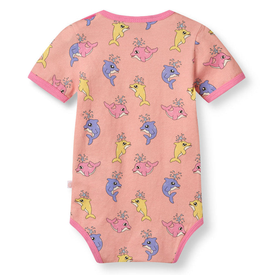 Short sleeved bodysuit- baby dolphins, blossom