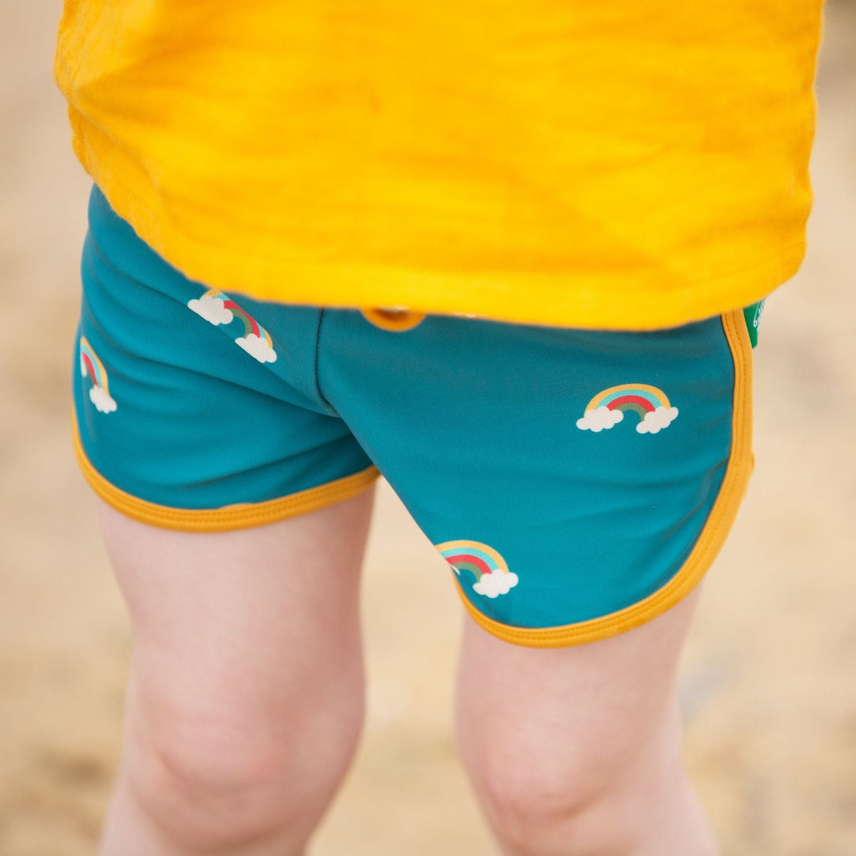 Swim shorts- teal rainbows