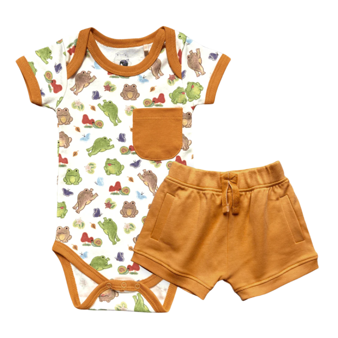 Short-sleeved bodysuit & shorts set- meadow*