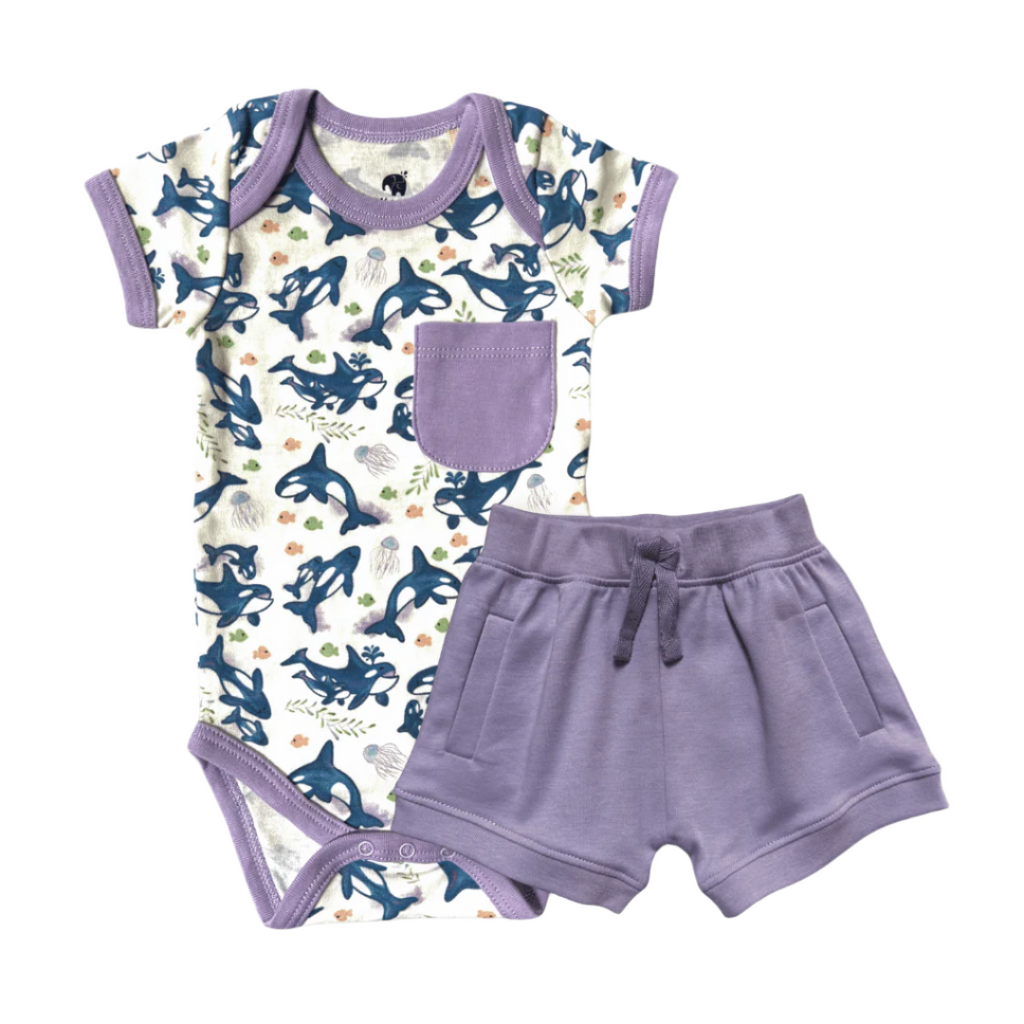 Short-sleeved bodysuit & shorts set- orca*