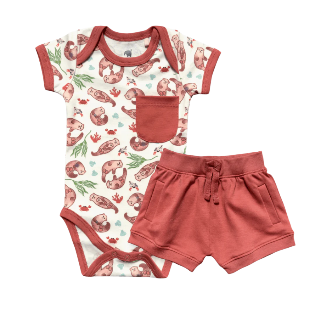 Short-sleeved bodysuit & shorts set- otter*