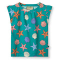 Cap sleeved ruffle t-shirt- starfish, teal blue